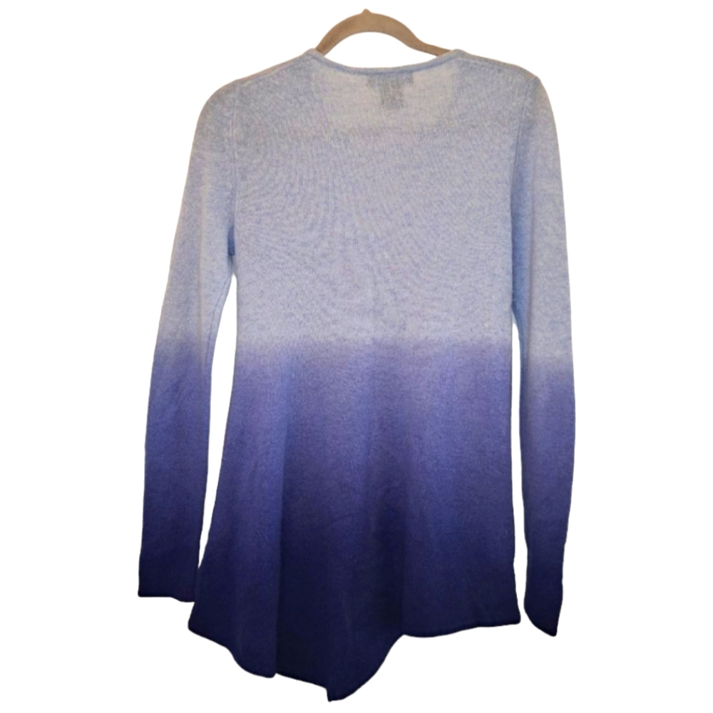 Lord & Taylor 100% Cashmere Asymmetrical Blue Ombre Dip Dye Quiet Luxury Small - Picture 2 of 6